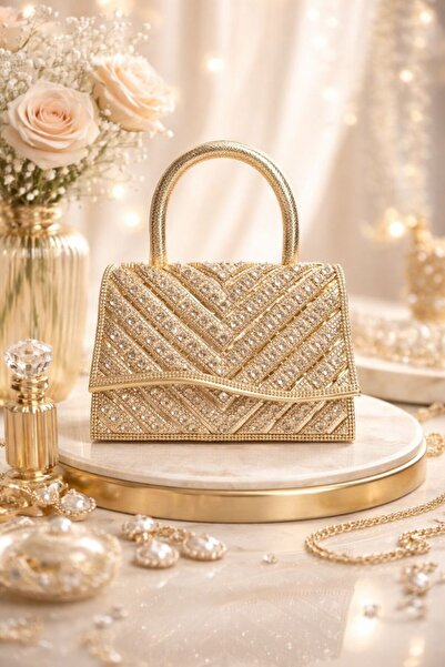 silora Women's Evening Gem Bag - Silver and Gold with Embossed Crystal Pattern