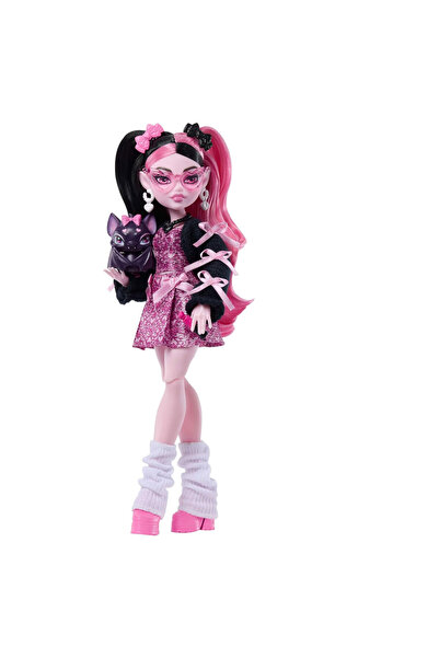 MONSTER HIGH Păpușa Draculaura cu rochie cu fundă roz și cardigan negru Jhk29