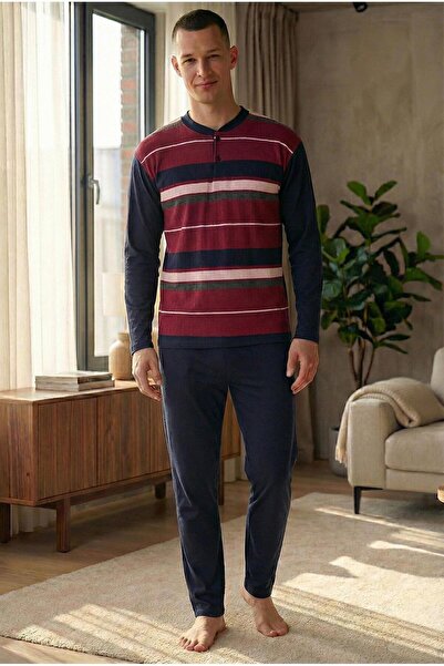 Niket Life Men's Interlock Long Sleeve Collar Two Button Horizontal Line Patt...