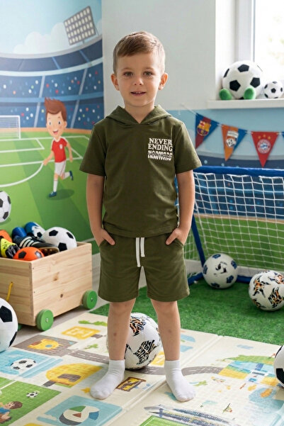çatı moda Boys' Summer Hooded T-Shirt Shorts Set