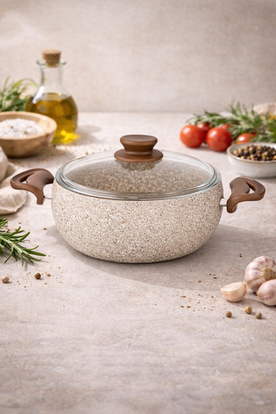 LAVONNI Granit Pro 22 cm Deep Granite Casserole Pot Non-Stick with Cappuccino...