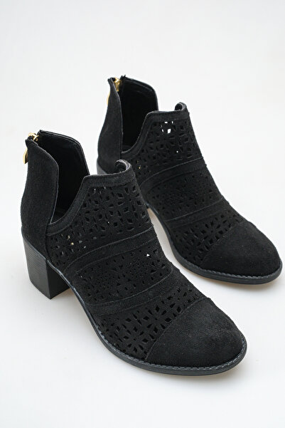 LDR Γυναικείες μαύρες καλοκαιρινές μπότες από σουέντ με κοψίματα με λέιζερ κα...