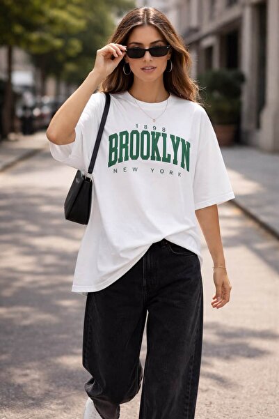 Joetsu Brokleyn Printed Oversize Women'S/Men's Unisex White Tshirt
