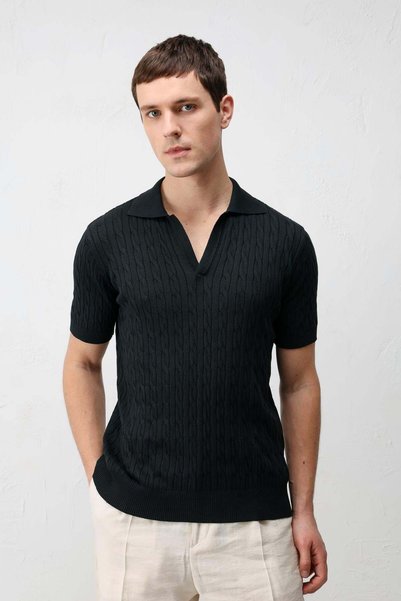 Antioch Black Textured Knitted Men's Knitwear T-Shirt