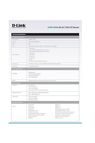 D-Link Router with 4 x Gigabit LAN Port LTE 4G/HSPA AC1200 Model No DWR-M960