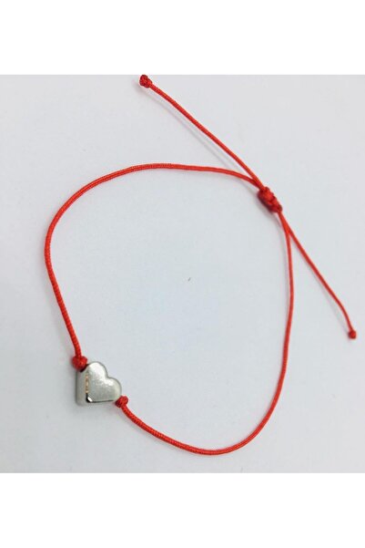 Stoneday Silver Detailed Heart Red Adjustable Rope Bracelet