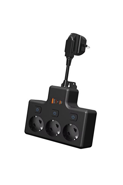 Vothoon Termal Akım Korumalı 3'lü Duvar Tipi Priz: 1x USB + 2x Type-C Çıkışlı...