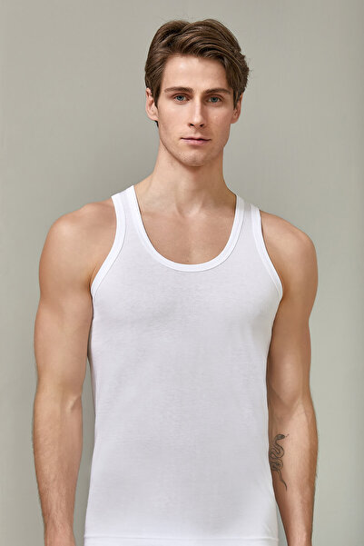 Berrak Men's White Classic Cotton Tank Top 1004 3-Piece