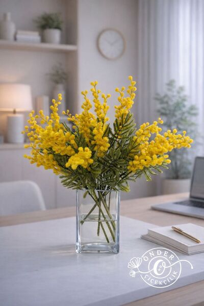 Önder Çiçekçilik Yapay Sarı Mimoza Dalı 35 cm 5 dal | Ev & Ofis Dekoru