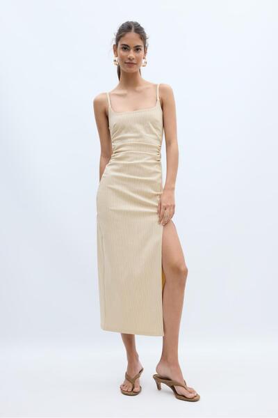 Stradivarius Kare yaka bengalin midi elbise