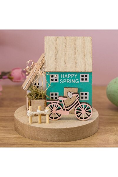 ZanaCasei Căsuță decorativă de Paște din lemn cu bicicletă și flori uscate Ø9...
