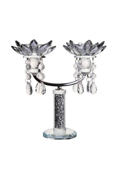 OEM Glass Candle Holder with Glass Chips for 2 Candles