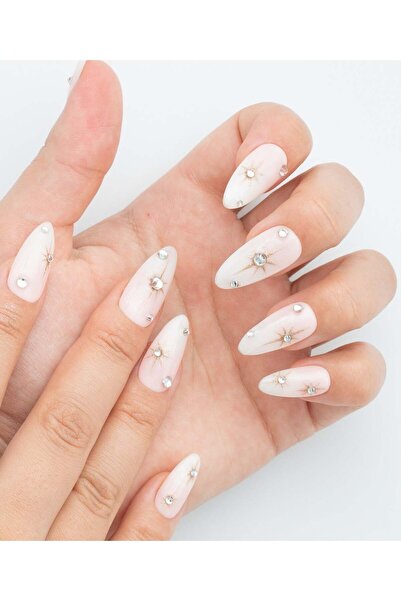 Nezlin Collection Glitter Star Gold Protez Jel Takma Tırnak - El Yapımı Kalıc...