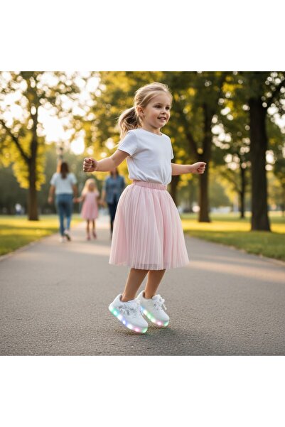 YUHUSHOE Kız Çocukları için Kurdeleli Cırtcırtlı LED Tabanlı ve Işıklı Spor A...