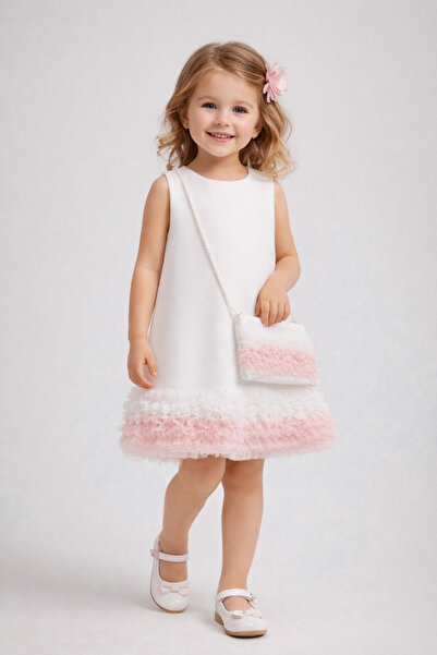 Uğur bebe Çantali Girl's Tulle Lined Dress Stylish Evening Dress 55% Cotton 4...