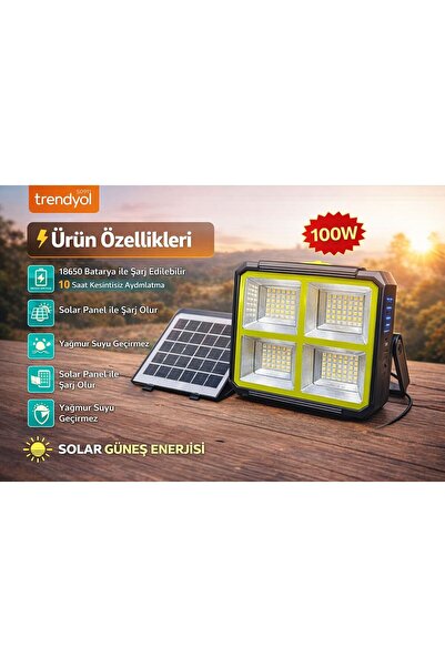 Genel Markalar Everton RT-916 100W Güneş Enerjili Şarjlı Projektör Solar Pane...