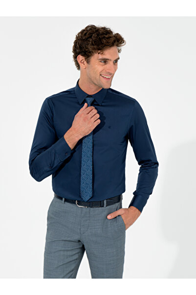 Cacharel Navy Blue Slim Fit Long Sleeve Basic Shirt 50259813-Vr033