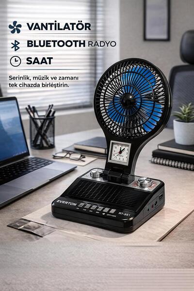 BLOMSTER Everton Rt-951 Vantilatör+Saat Özelikli Bluethoot Nostajık Radyo Müz...