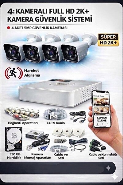 diğer1234 4 KAMERALI GECE GÖRÜŞLÜ VE GÖRÜNTÜLÜ 5 MP AHD GÜVENLİK KAMERASI SET...