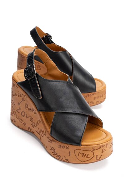 inyola Women's Genuine Leather Wedge Heeled Sandals 6354