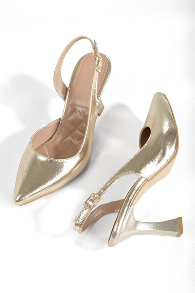 Modabuymus Gold Dore Gold Color Open Back Stiletto High Goblet Heeled Evening...