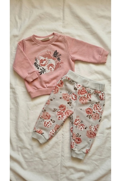 Sabi Baby Girl Floral Printed Sweatshirt Floral Trousers Two-Piece Set