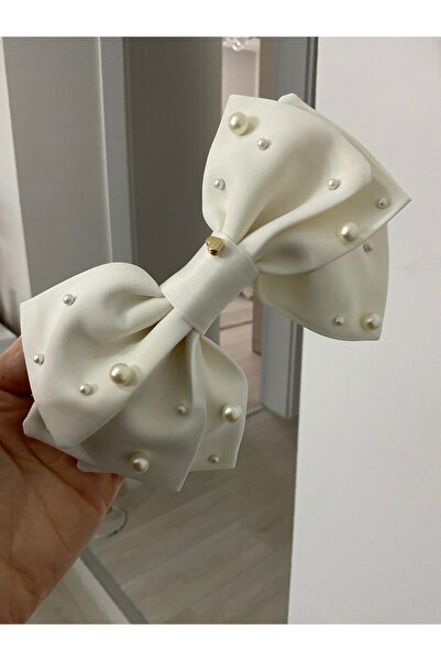 MADE BY PERİ Premium Pearl-Embellished Satin Bow Hair Clip - Stylish Design H...