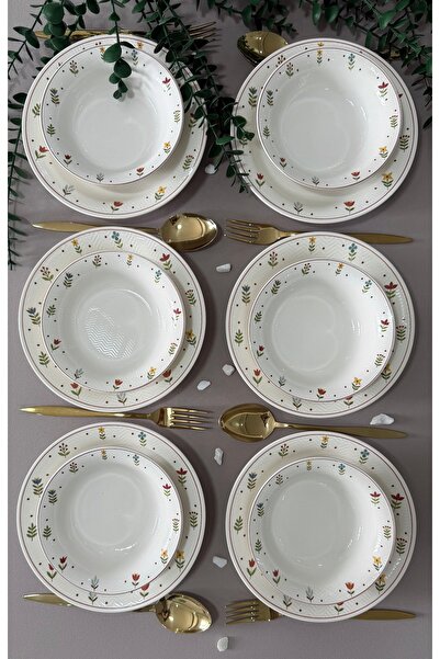 VENÜS HOME DECORATION Pastel Bahçe Model 6 Kişilik 12 Parça Modern Yemek Takımı