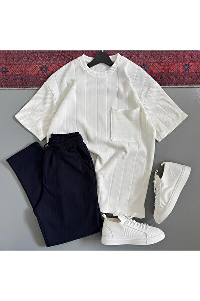 WENMİNG Men's Ottoman Fabric Crew Neck Summer Top and Bottom Set