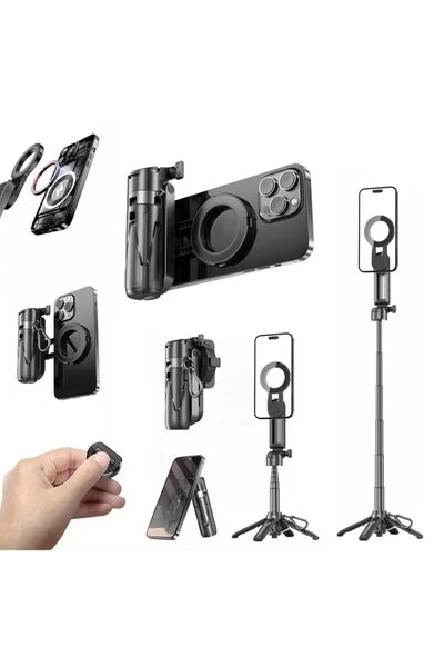 LEVONG LE-P15 Mini Magsafe Tutuculu Profesyonel Tripod Döner Başlık Vlog Seya...