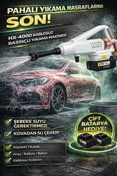 Merwish Şarjlı Basınçlı Yıkama Makinesi 21V 4000mAh Çift Bataryalı 6 Nozul Kö...