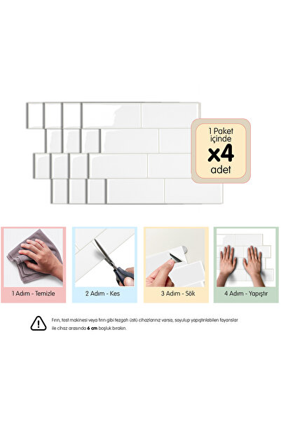 Stickez Tiles 3D Kendinden Yapışkanlı Duvar Karosu 29,36 cm x 21,28 cm (4 Ade...