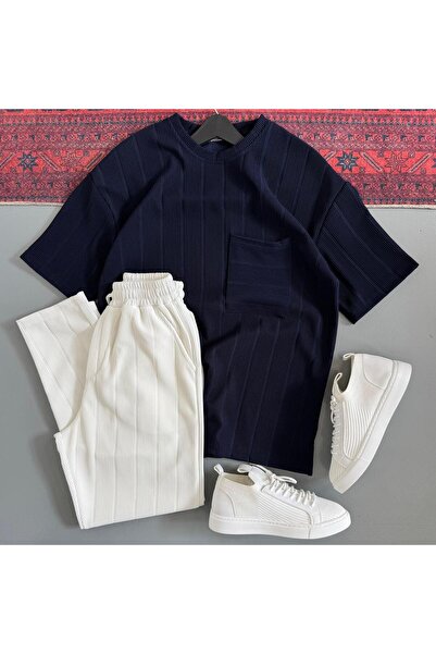 WENMİNG Men's Ottoman Fabric Crew Neck Summer Top and Bottom Set