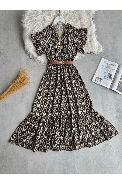 modabetce New Season Dry Collar Midi Length Women's Dress