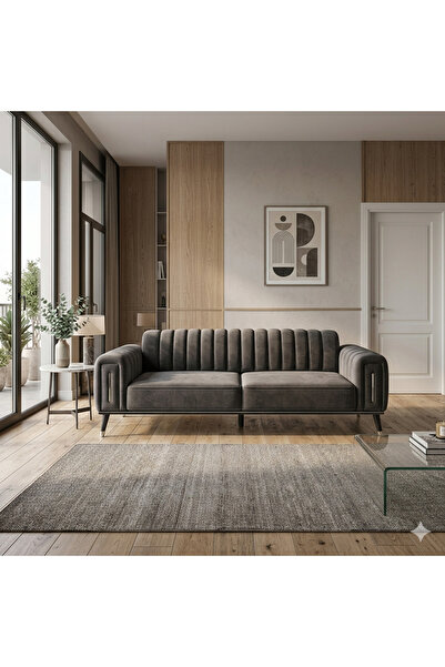 Akbal Home Chester Koltuk Örtüsü 3’lü Likralı Lastikli Tüm Giydirme Nubuk Cam...