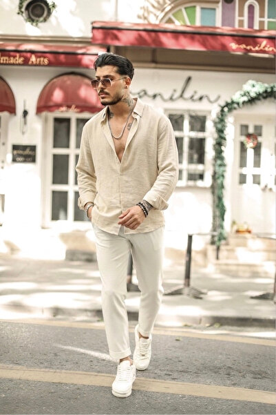 OUTFİT MAN Πουκάμισο με κουμπιά στο γιακά, βασική και κανονική εφαρμογή, κρεμ