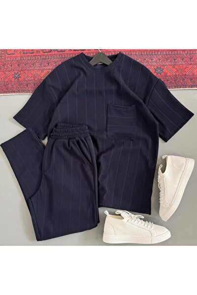 WENMİNG Men's Ottoman Fabric Crew Neck Summer Top and Bottom Set