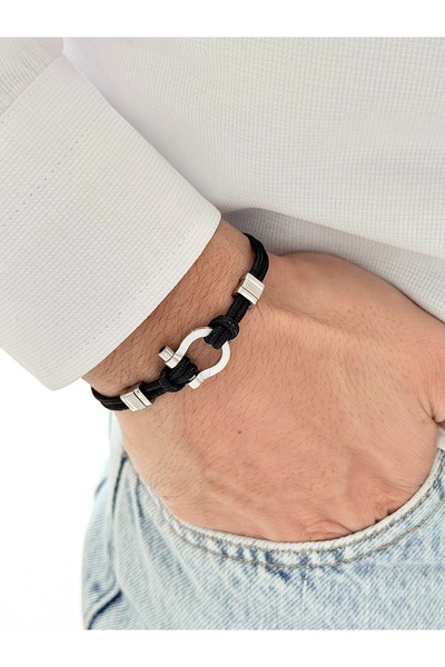 FERRO سوار رجالي من الفولاذ والجلد باللونين الأسود والفضي FRJ10177A-J مع عبوة...