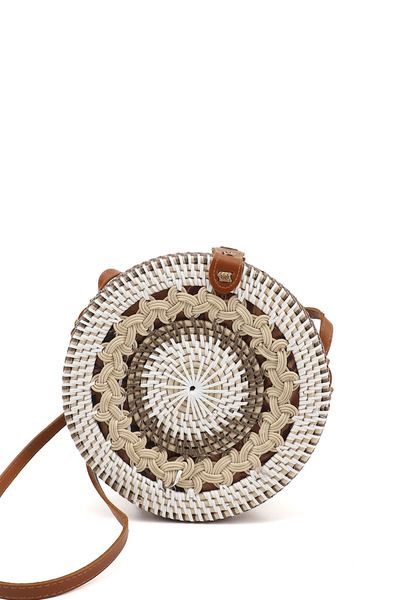 GÖNDERİ(R) Women's Beige Brown Wicker Braided Long Strap Shoulder Bag