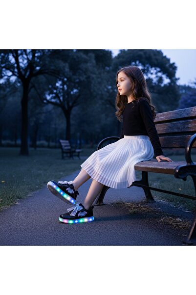 YUHUSHOE Kız Çocuk LED Tabanlı Işıklı Spor Ayakkabı