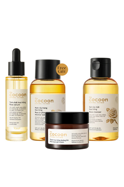 The Cocoon Original Vietnam مجموعة روتين ترطيب الوجه بالورد: غسول ميسيلار، سي...