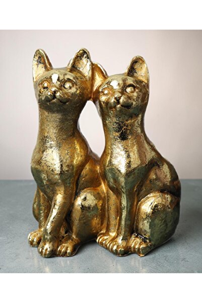 ELSELİFE Lüks Gold Kedi Biblo Dekoratif Reçine Heykel Ev Ofis Vitrin Masa Süs...