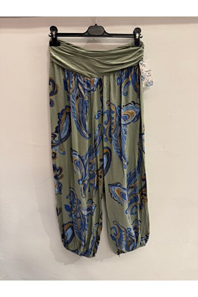 della moor Women's Khaki Italian Ethnic Patterned Shawl Trousers 40 - 46 Size