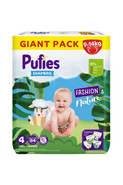 Pufies Fashion&Nature Πάνες, Μέγεθος 4, 9-14 κιλά, 84 τεμάχια, Γιγάντια Συσκε...
