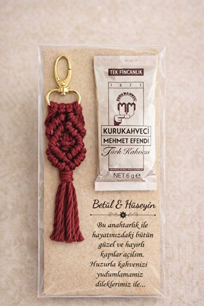 TATLI TELAŞLAR 22 Kişiye Özel Makrome Anahtarlık,Türk Kahvesi-Nikah,Nişan,Söz...