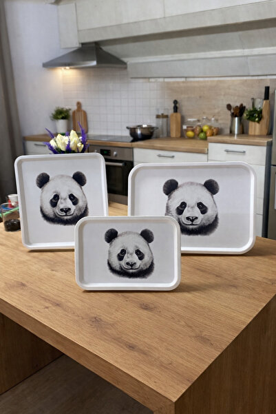 ZucciHome Panda Patterned 3-Piece Tray Set |   42X30 |   33X33 |   30X20 |   ...