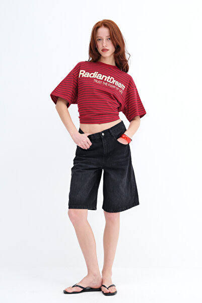 Addax شورت برمودا من الدنيم مع تفاصيل حزام طراز S476-PNJ