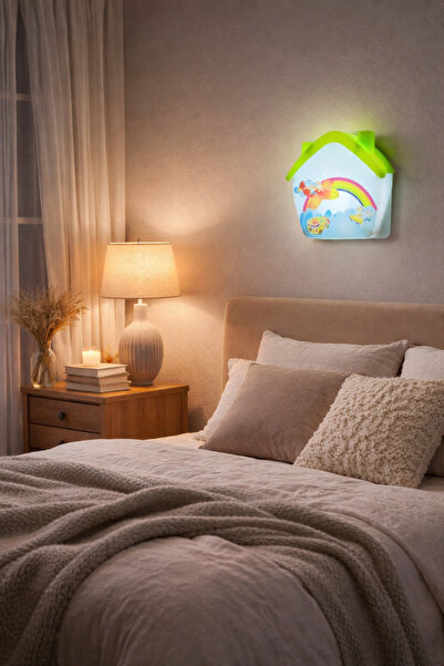 kialed Yeşil Uçak Çocuk Bebek Gece Lambası Priz Tipi LED Dekoratif Oda Aydınlatma Uyku Lambası