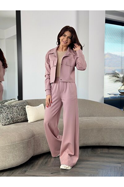 RAMONA BADESCU EXCLUSIVE Women's 2-piece dusty pink set - crop jacket, top an...