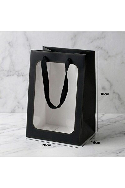 AlKhasakiyaBags Gift Bags with Transparent Window 12Bags in Black Color Mediu...